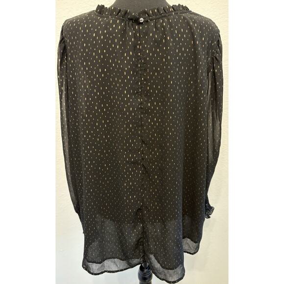Cynthia Rowley Black Lined Blouse with Gold Keyhole Neck Ruffled Cuff Size 2X - Picture 3 of 4